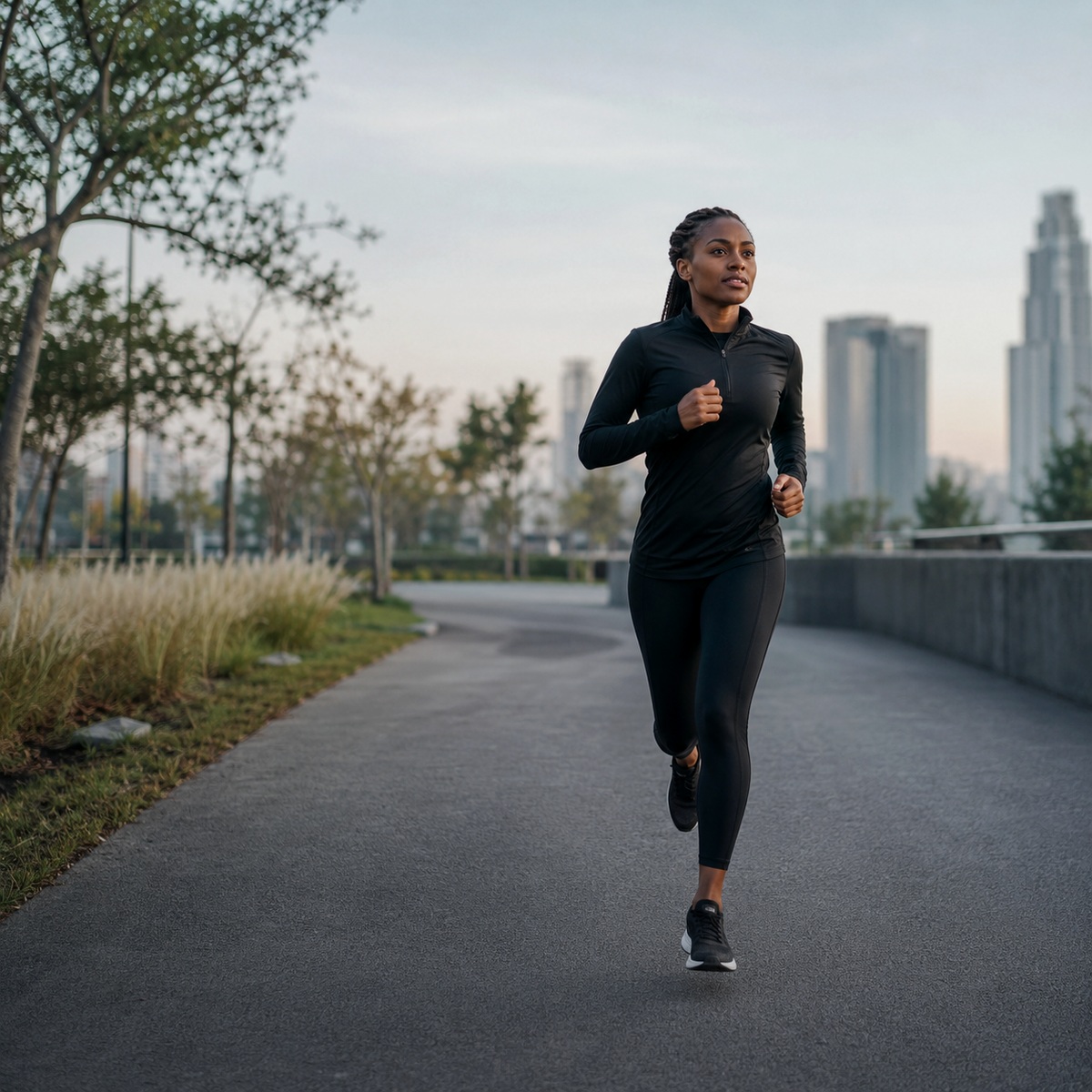 Runner training outdoors in a city park